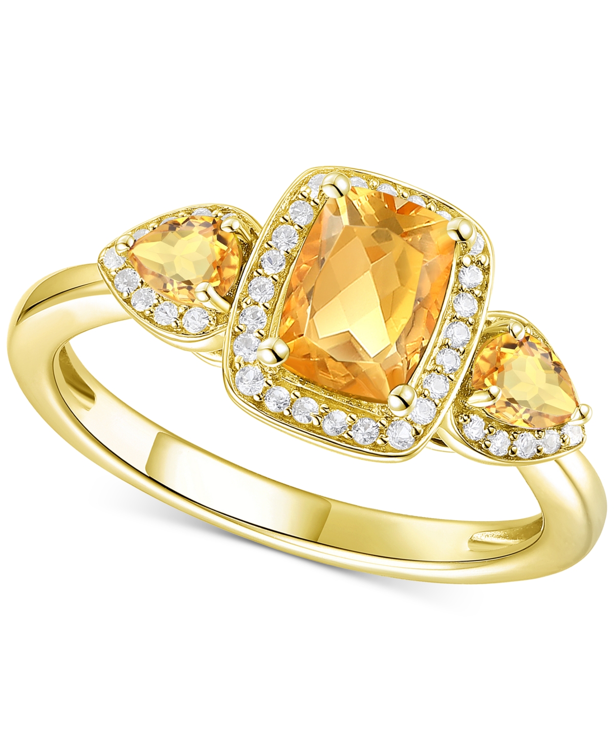 Shop Macy's Amethyst (1-1/20 Ct. T.w.) & Lab-grown White Sapphire (1/6 Ct. T.w.) Three Stone Halo Ring In 14k Go In Citrine