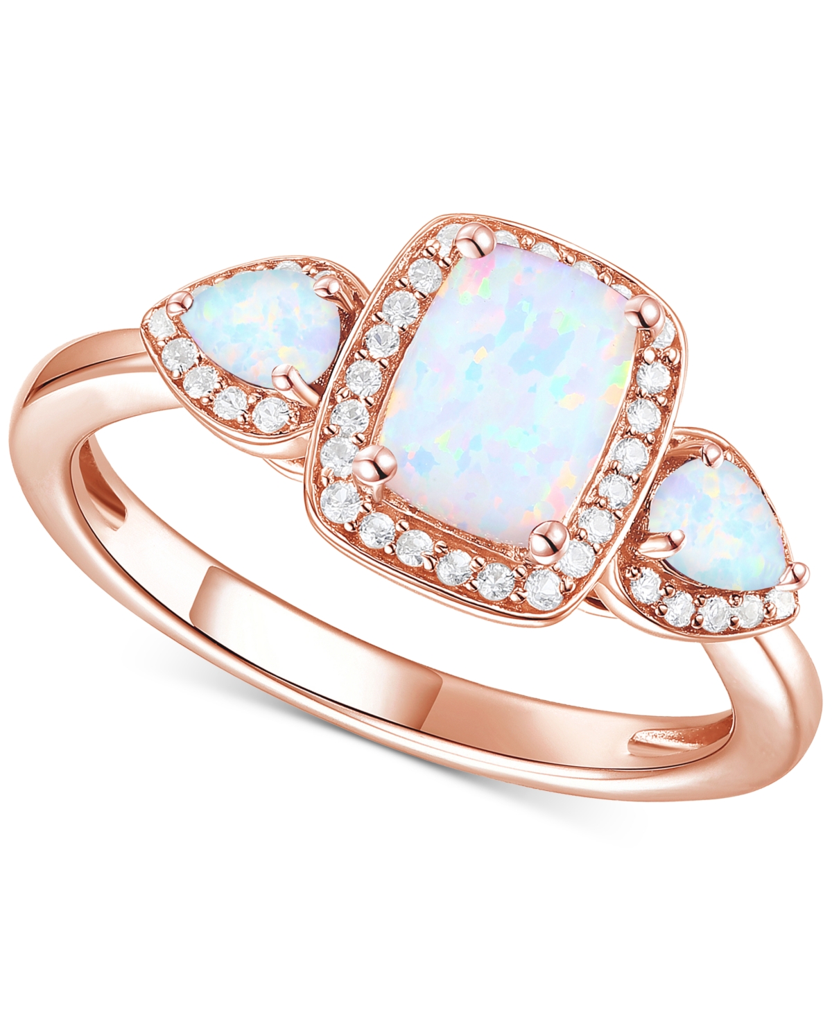 Shop Macy's Amethyst (1-1/20 Ct. T.w.) & Lab-grown White Sapphire (1/6 Ct. T.w.) Three Stone Halo Ring In 14k Go In Opal