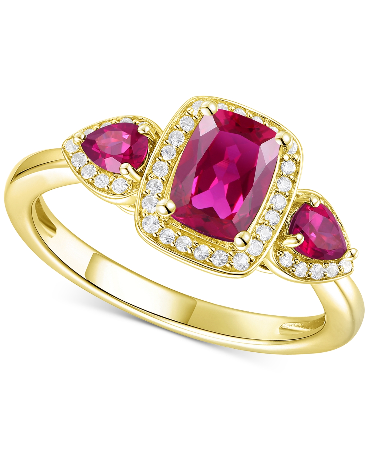 Shop Macy's Amethyst (1-1/20 Ct. T.w.) & Lab-grown White Sapphire (1/6 Ct. T.w.) Three Stone Halo Ring In 14k Go In Ruby