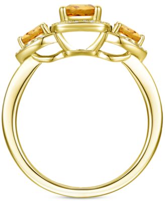 Amethyst (1-1/20 ct. t.w.) & Lab-Grown White Sapphire (1/6 ct. t.w.) Three Stone Halo Ring in 14k Gold-Plated Sterling Silver (Also in Additional Gemstones)