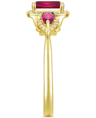 Amethyst (1-1/20 ct. t.w.) & Lab-Grown White Sapphire (1/6 ct. t.w.) Three Stone Halo Ring in 14k Gold-Plated Sterling Silver (Also in Additional Gemstones)