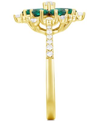 Lab-Grown Emerald (7/8 ct. t.w.) & Lab-Grown White Sapphire (1/8 ct. t.w.) Flower Ring in 14k Gold-Plated Sterling Silver (Also in Additional Gemstones)