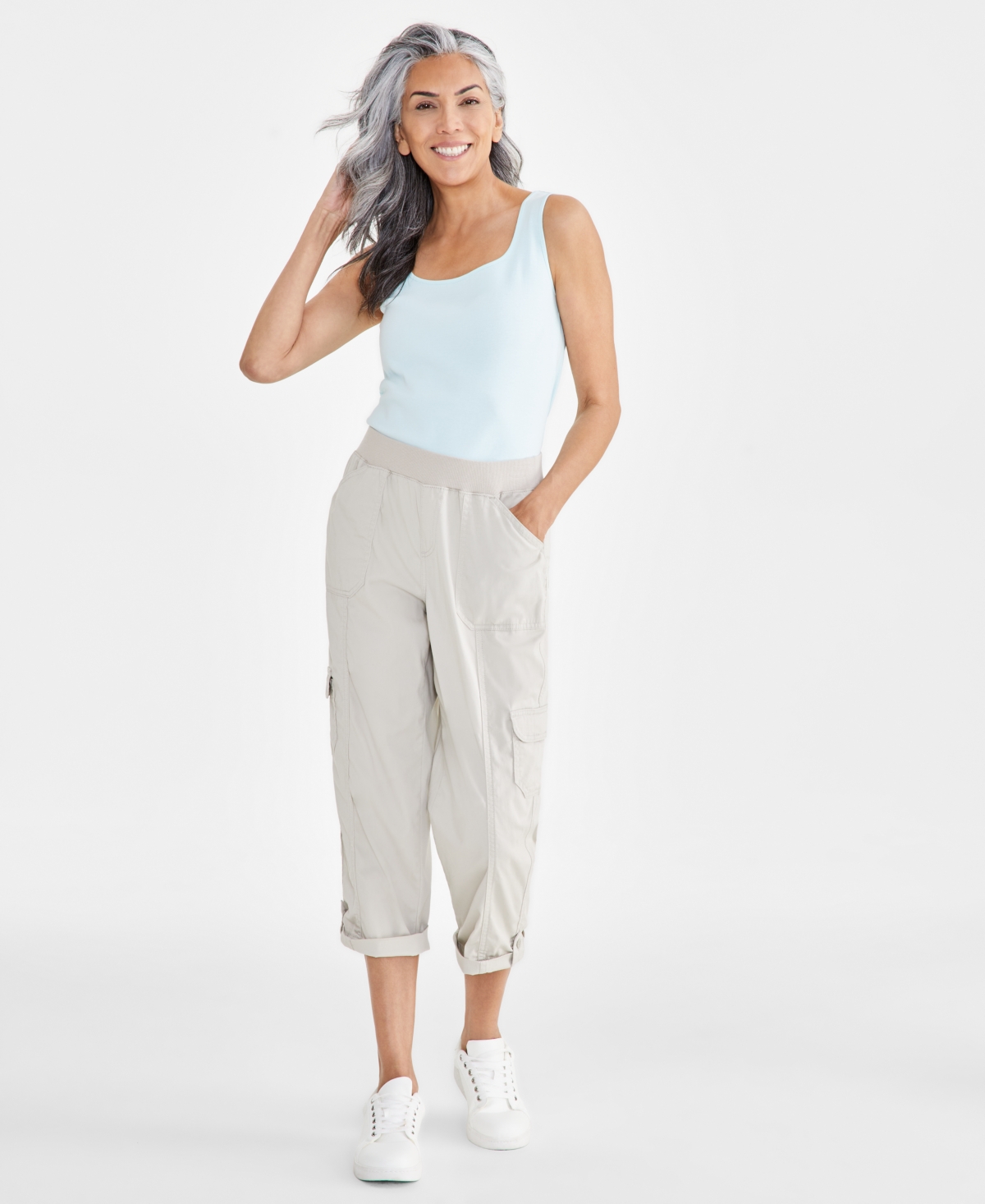Women's Twill Cuffed Pull-On Cargo Pants, Created for Macy's - Industrial Blue