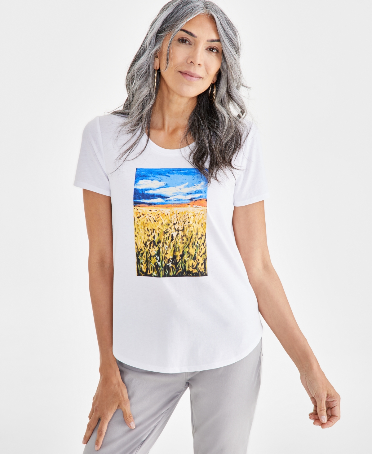 Women's Graphic Short-Sleeve T-Shirt, Created for Macy's - Floral Field
