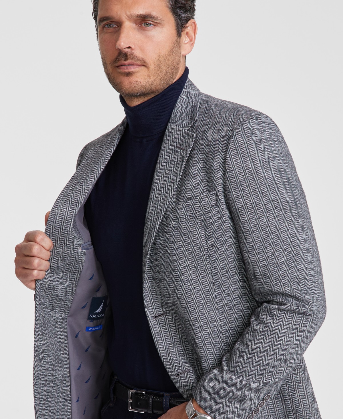 Мужские куртки Nautica Men's Modern-Fit Solid Herringbone Tweed Sport Coat — фото 1