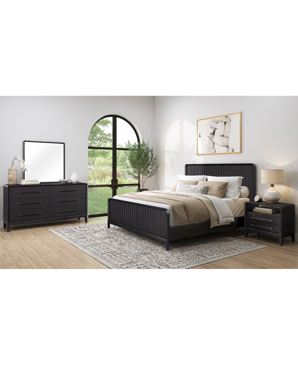 Shop Macy's Assemblage 3pc Bedroom Set (king Bed, Dresser, & Open Nightstand) In Black