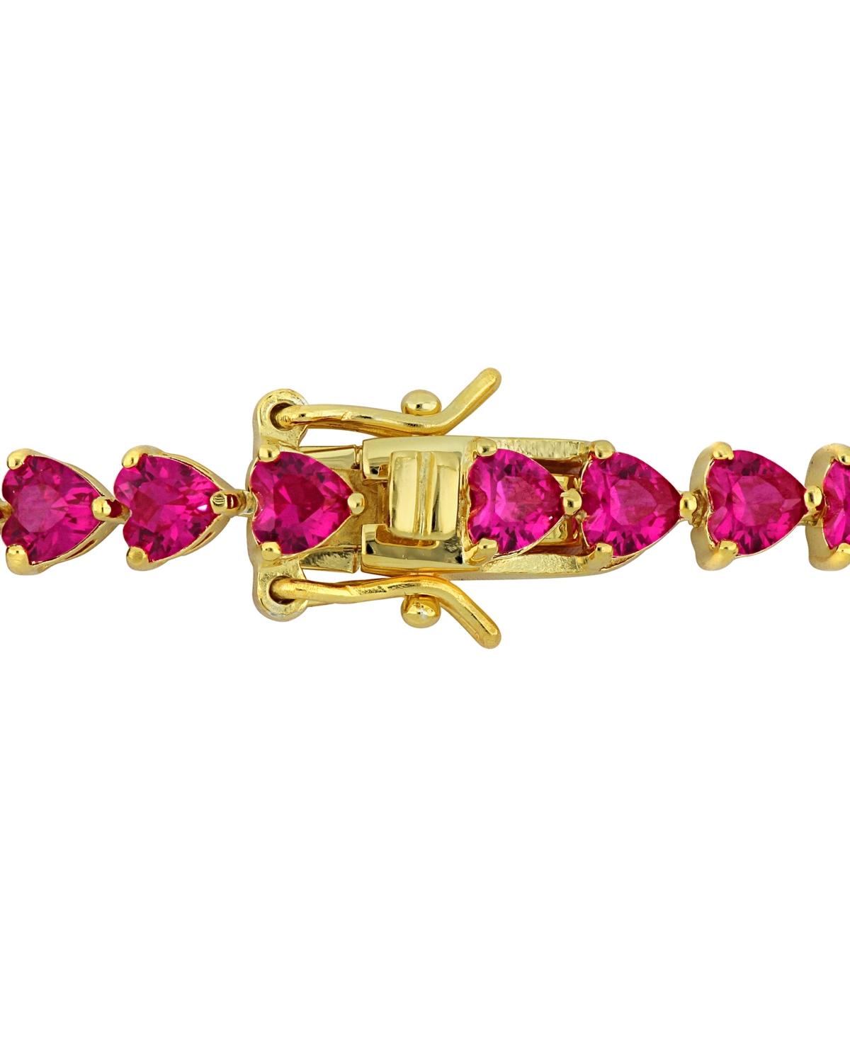 Shop Macy's Lab-grown Ruby Heart Shape Tennis Bracelet (12-1/3 Ct. T.w.) In Yellow-plated Sterling Silver