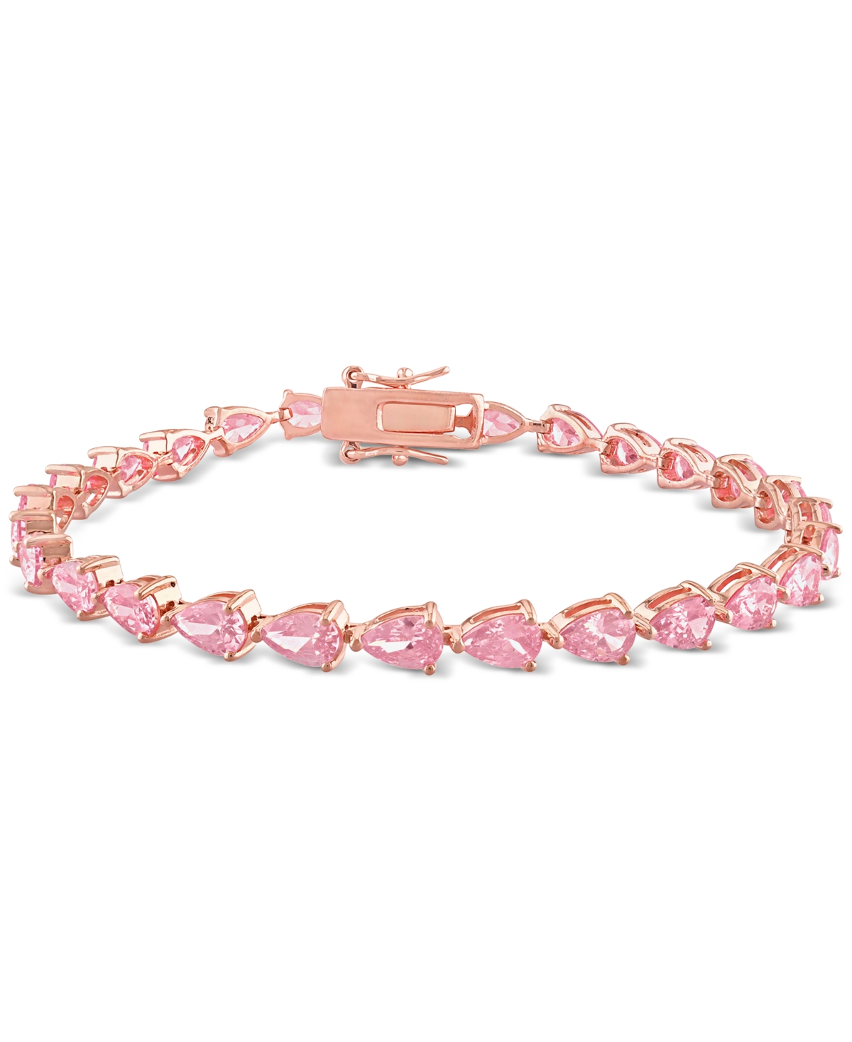 Macy's Lab-grown Pink Sapphire Pear Shape Tennis Bracelet (13-1/2 Ct. T.w.) In Rose-plated Sterling Silver