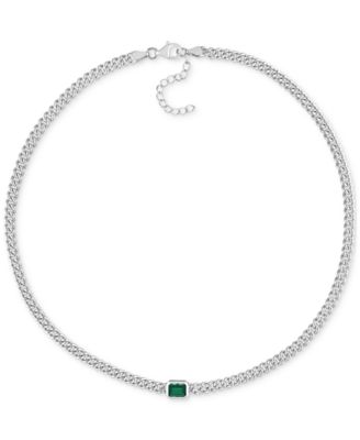 Lab-Grown Emerald Curb Link Collar Necklace (7/8 ct. t.w.) in Sterling Silver