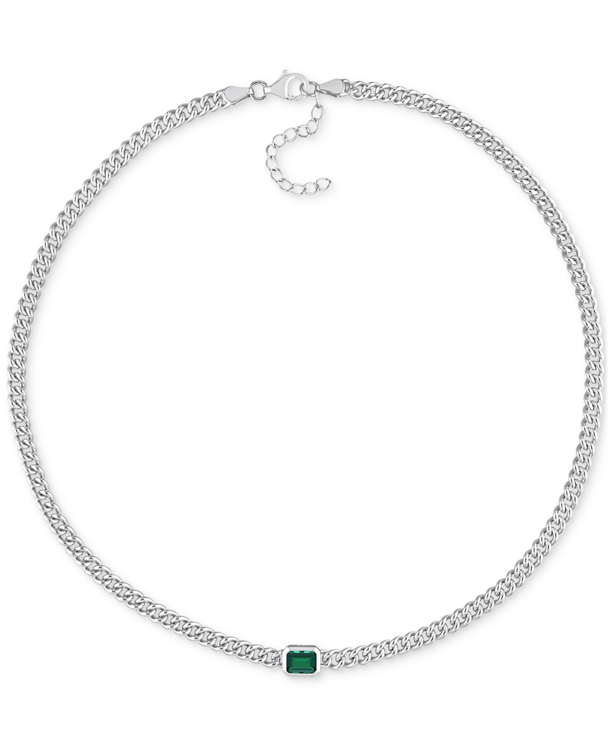 Macy's Lab-grown Emerald Curb Link Collar Necklace (7/8 Ct. T.w.) In Sterling Silver In Emerald