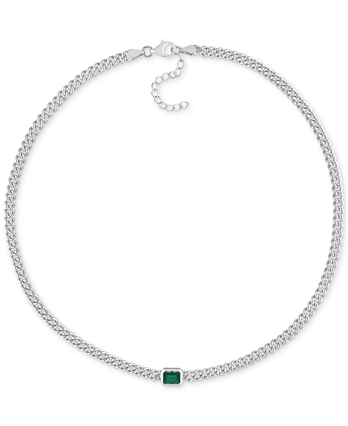 Shop Macy's Lab-grown Emerald Curb Link Collar Necklace (7/8 Ct. T.w.) In Sterling Silver