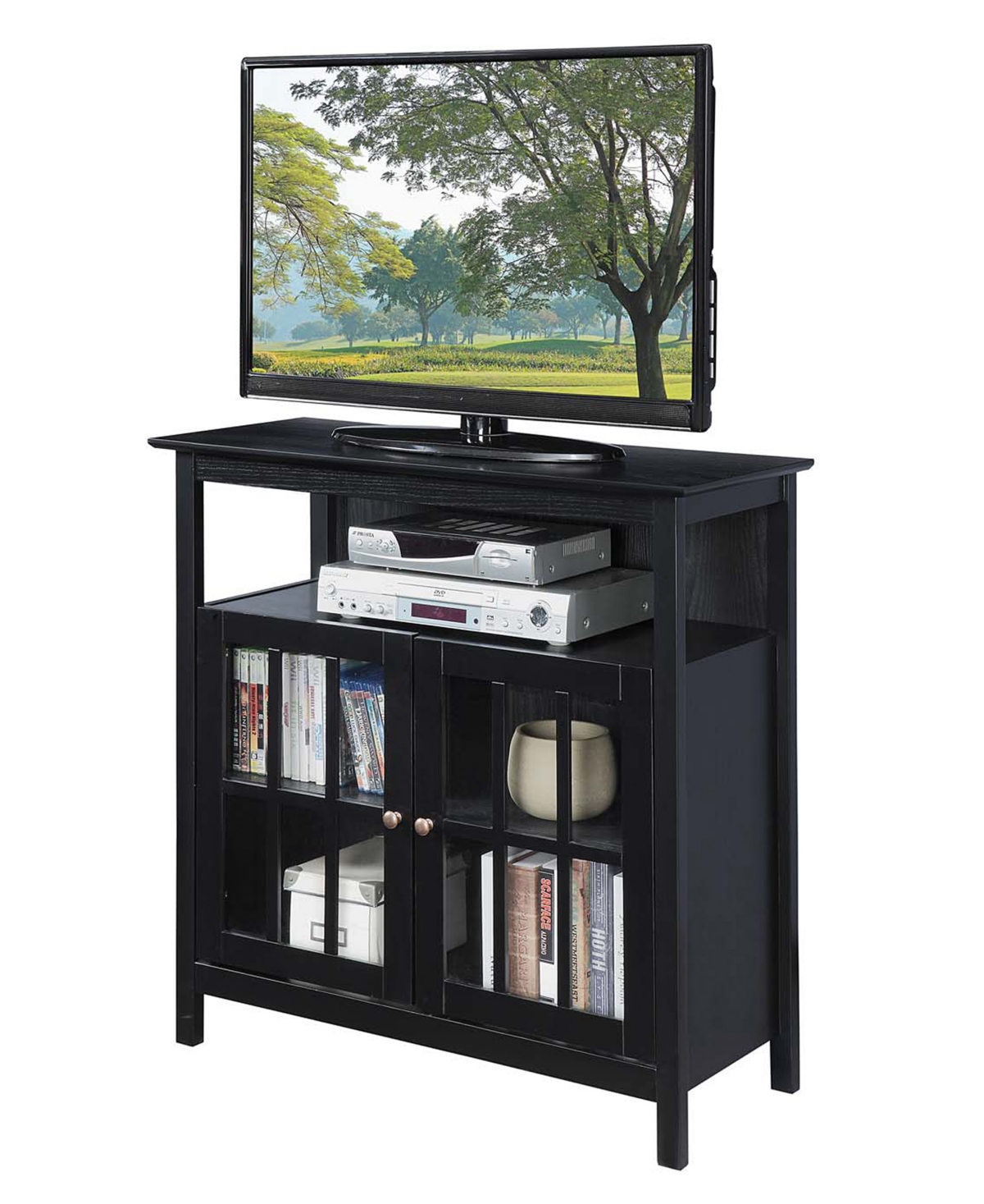 Shop Convenience Concepts 36" Big Sur Highboy Tv Stand With Storage Cabinets In Black