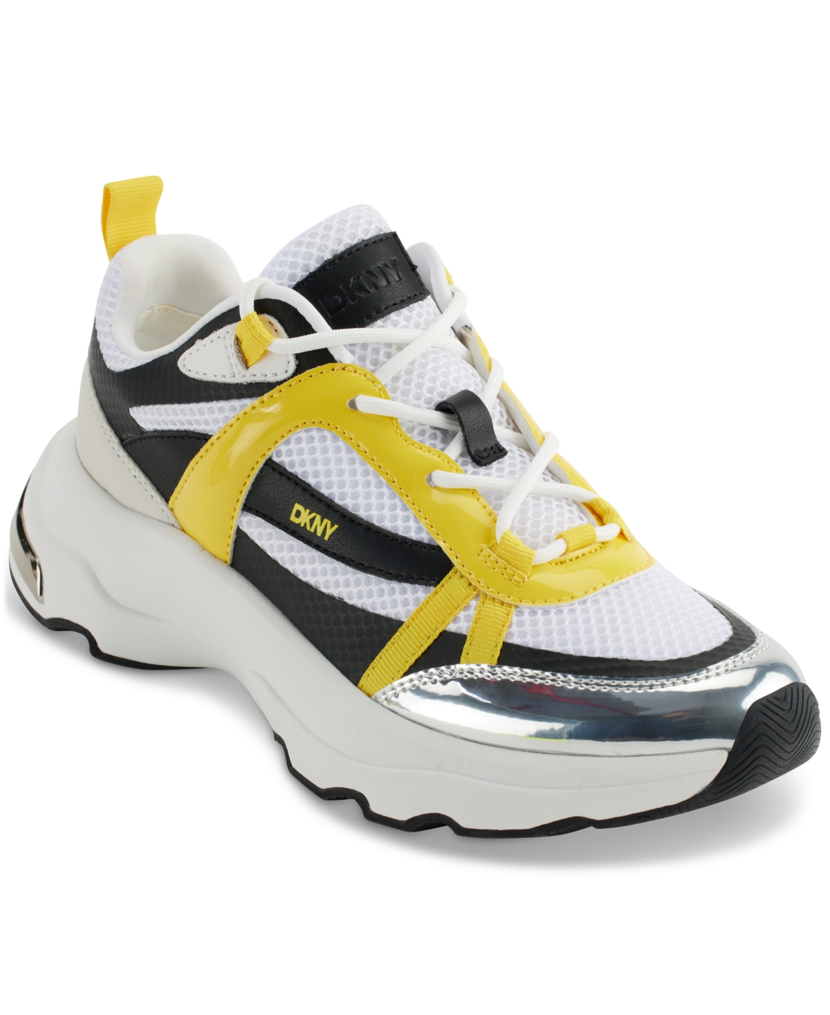 Shop Dkny Women's Juna Lace-up Running Sneakers In Bright White,yellow