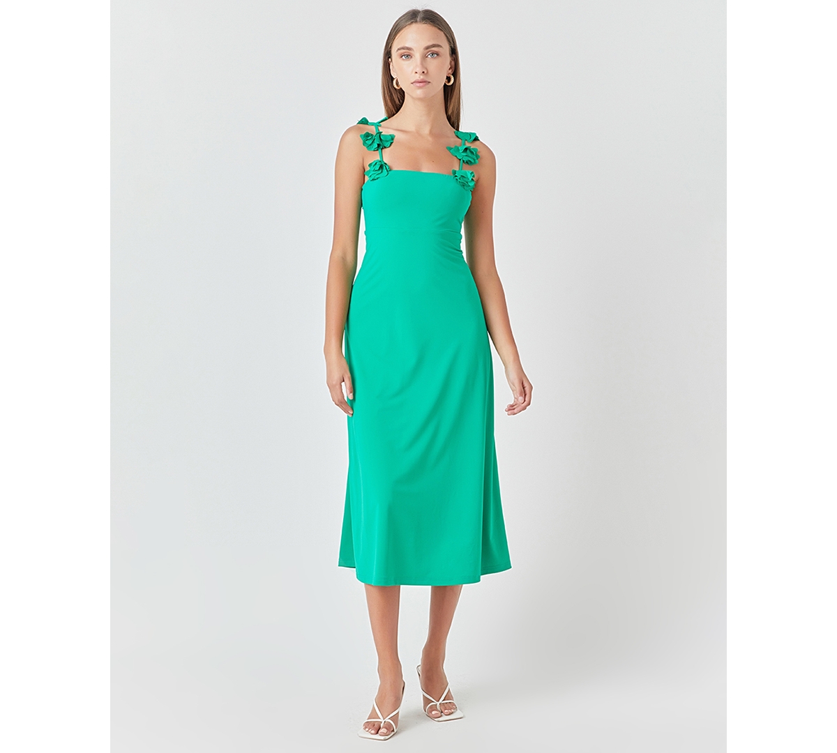 Shop Endless Rose Women's Rosette-strap Square-neck Midi Dress In Kelly Green
