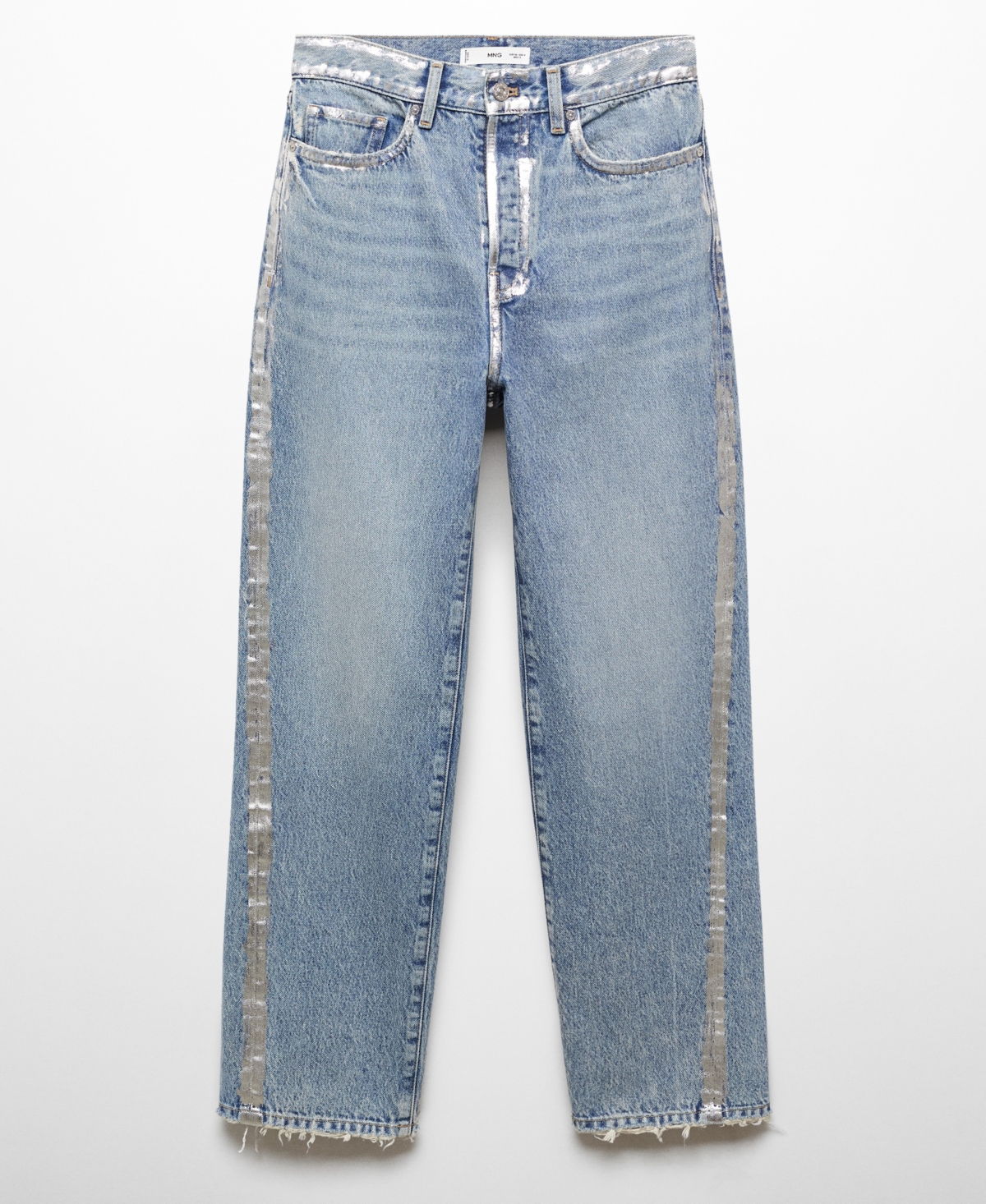 Shop Mango Women's Forward Seams Detail Straight Jeans In Silver