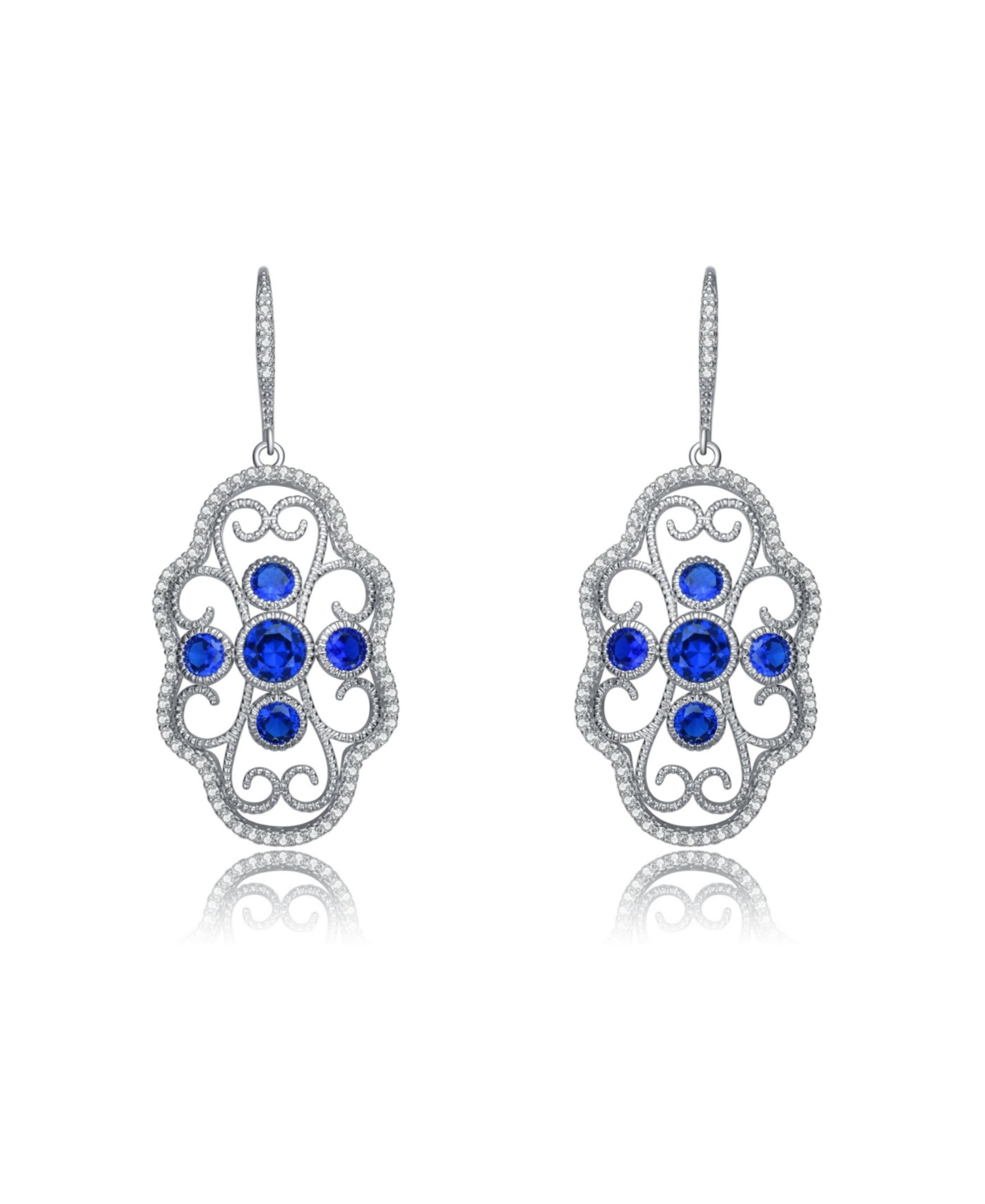 Genevive Classic Sterling Silver White Gold Plated with Round Cubic Zirconia Leverback Filigree Earrings
