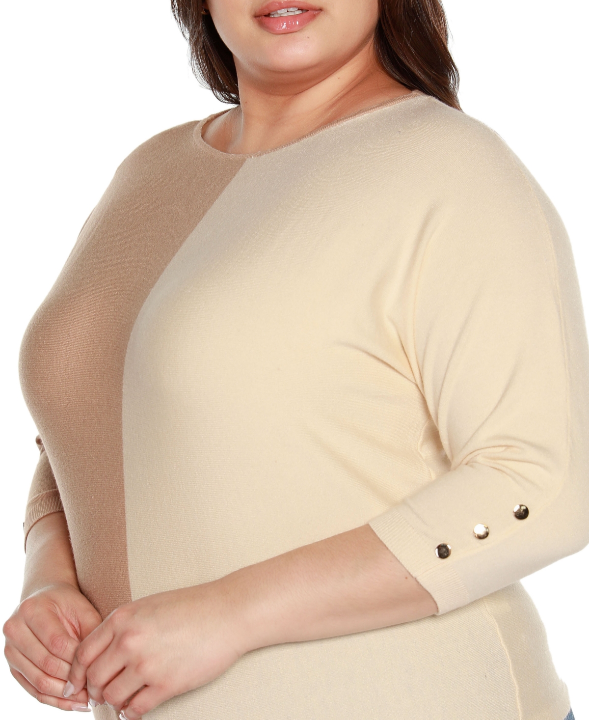 Belldini Plus Size Colorblock 3/4-Sleeve Dolman Sweater