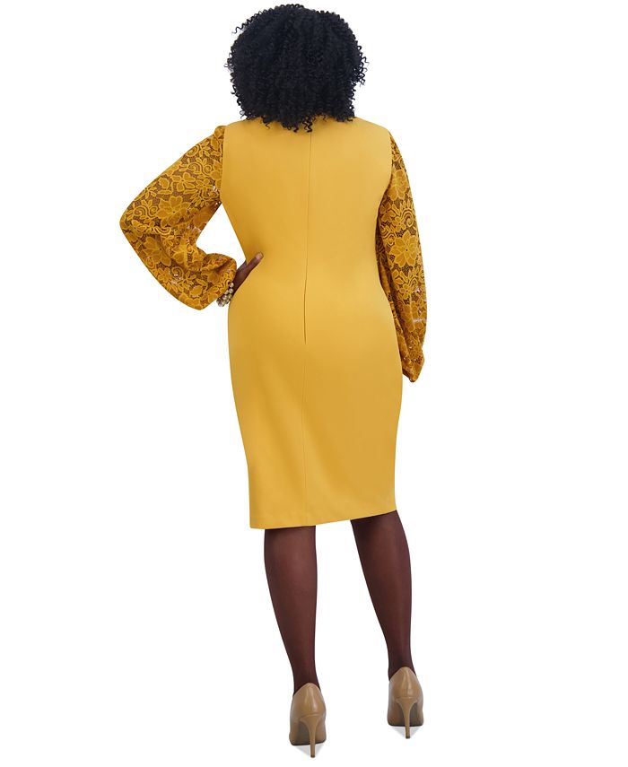 Kasper Womens Lace Knee Sheath Dress Yellow M