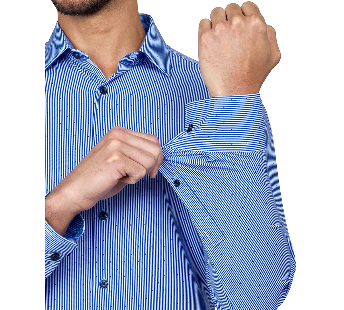 Men's Recycled Slim Fit Stripe Dot Performance Stretch Cooling Comfort Dress Shirt