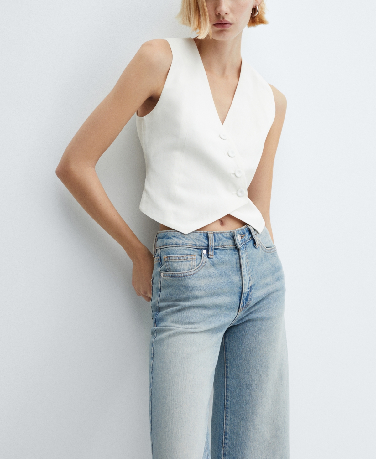 Mango Sharon Raw Hem Wide Leg Ankle Jeans In Open Blue