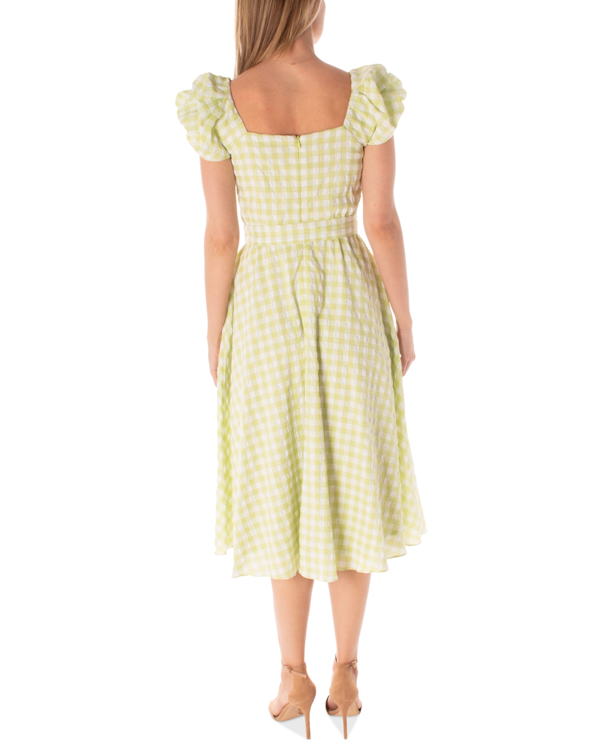 Shop Maison Tara Women's Gingham Belted Fit & Flare Dress In Lime,ivory