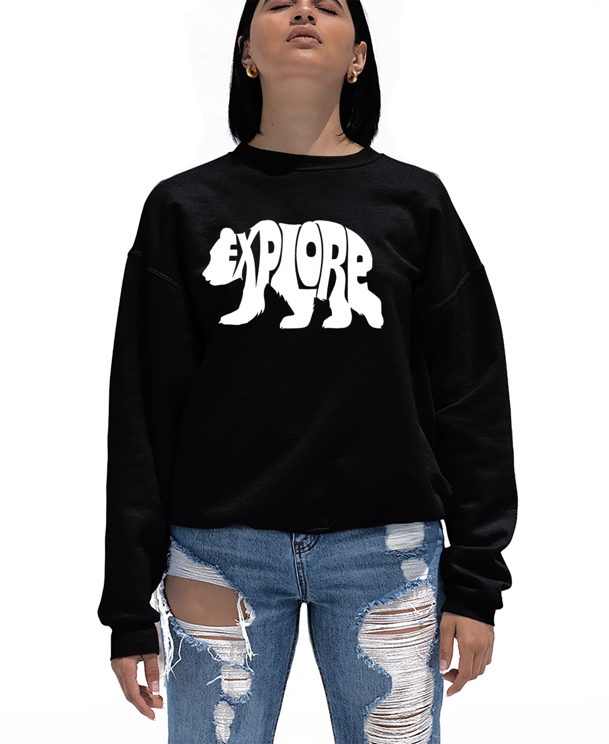 Shop La Pop Art Women's Word Art Explore Crewneck Sweatshirt In Black