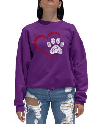 Women's Word Art Paw Heart Crewneck Sweatshirt