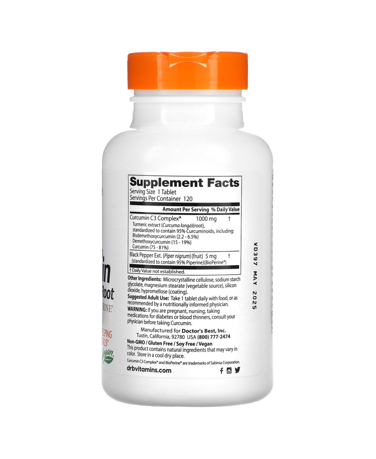 Doctor's Best High Absorption Curcumin , 1,000 mg, Tablets, Dietary Supplements - Assorted Pre-pack (See Table 9
