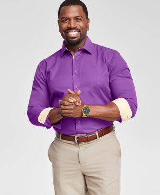 Men's Slim-Fit Gold Trim Solid Dress Shirt