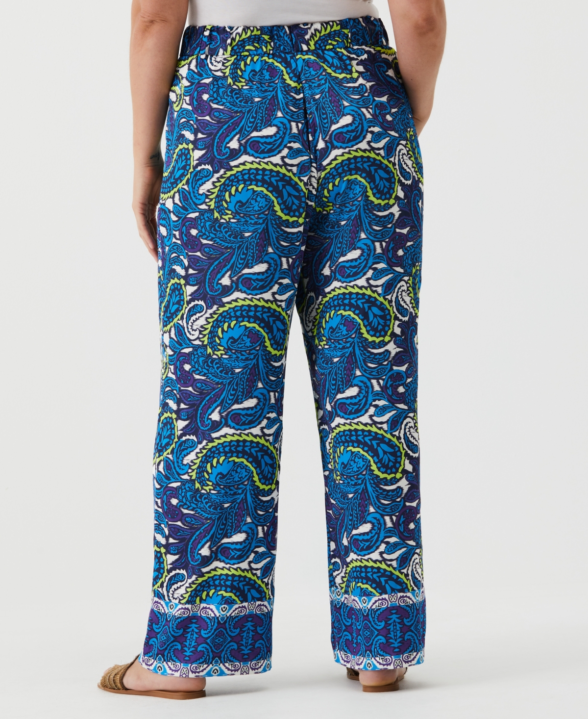 Shop Ella Rafaella Plus Size Paisley Print High Rise Wide Leg Pant In Malibu Blue