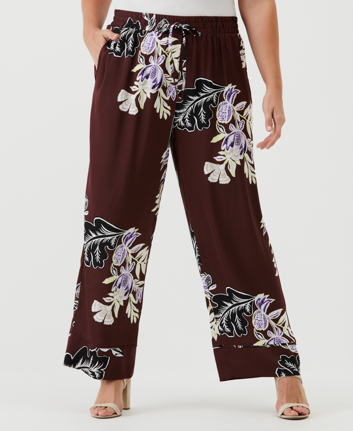 Plus Size Drawstring Pant with Piping - Decadent Chocolate