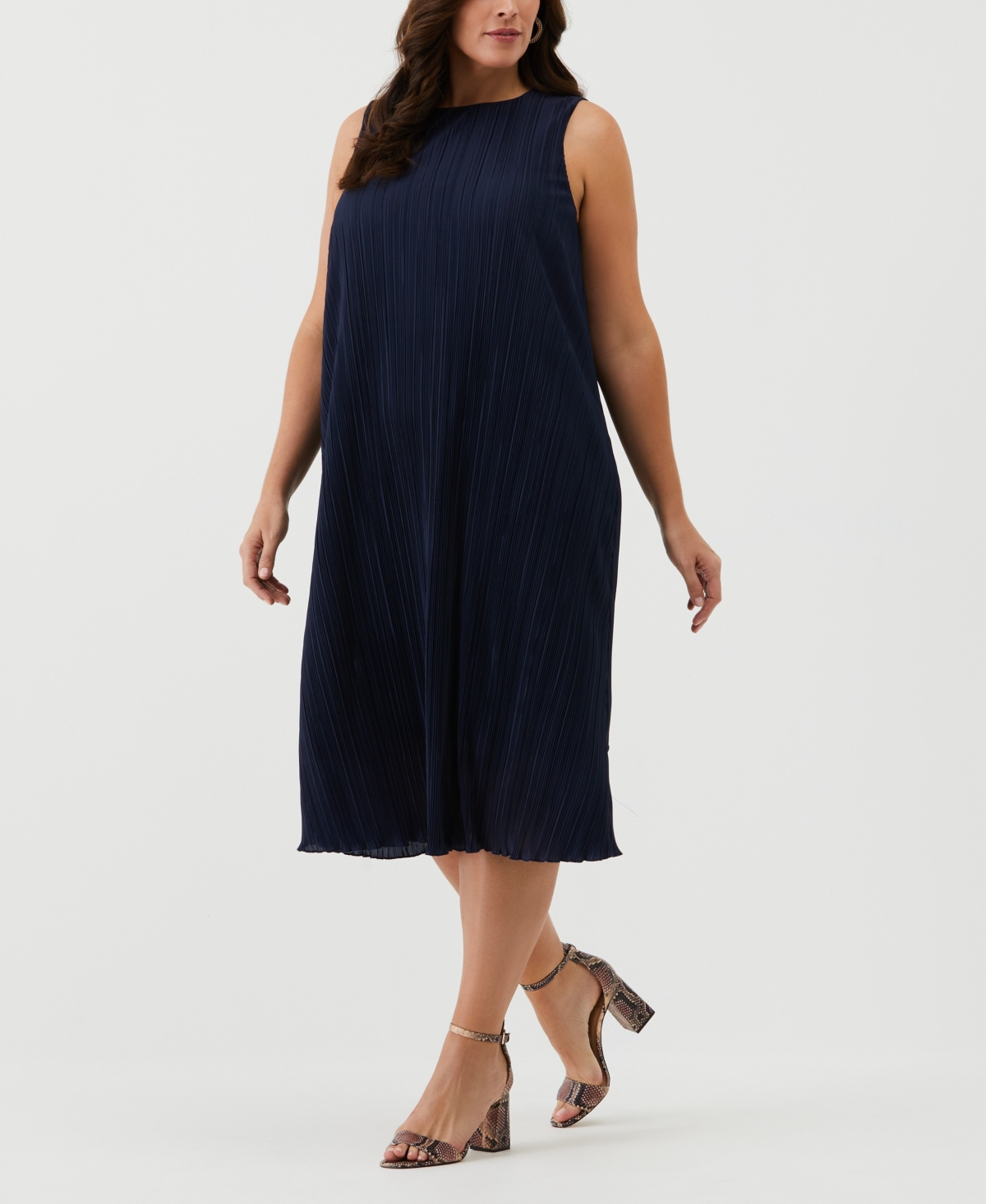 Ella Rafaella Plus Size Partially Lined Plisse Sleeveless Midi Dress