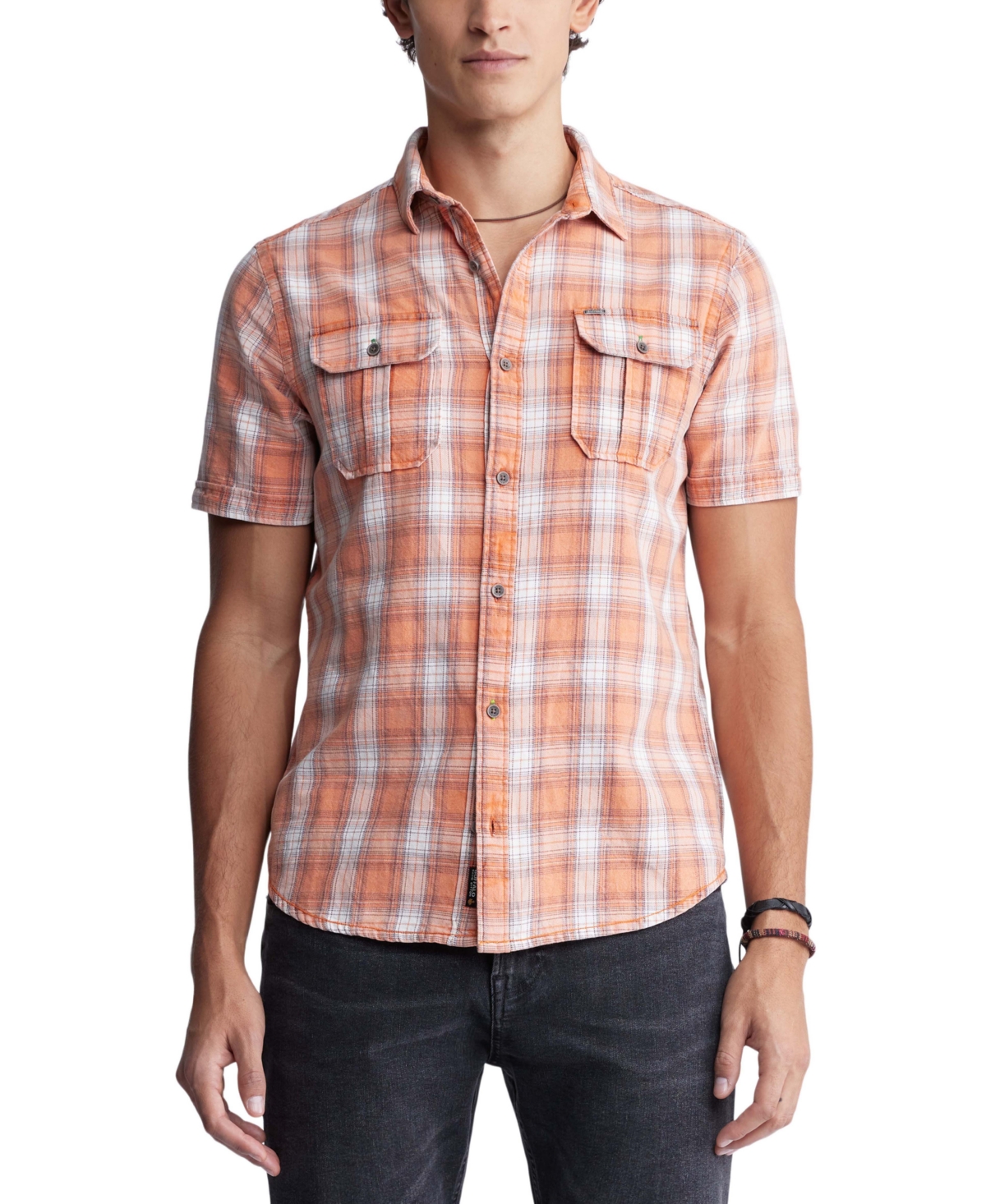 Shop Buffalo David Bitton Men's Sazid Cotton Plaid Button Shirt In Tangerine