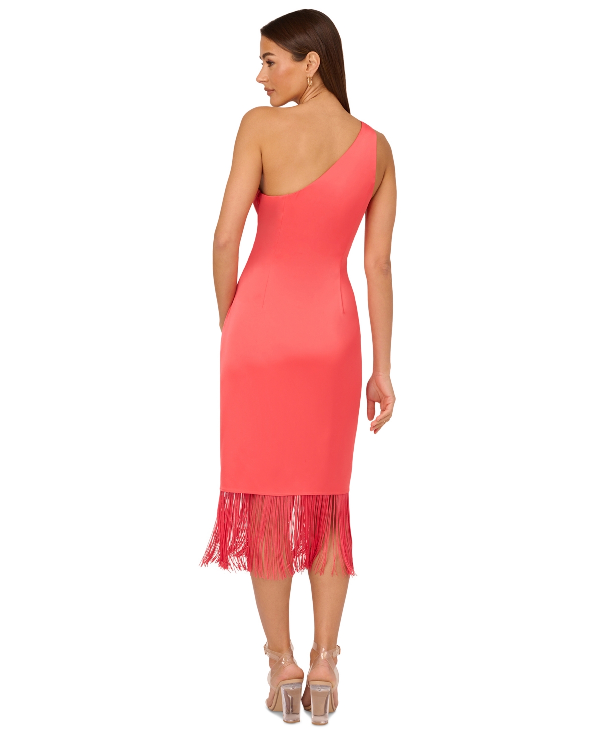 Shop Adrianna By Adrianna Papell Women's Fringe One-shoulder Midi Dress In Spicy Coral