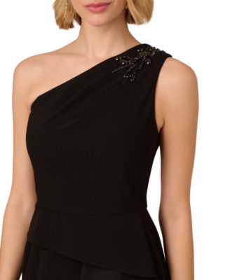 Women's Beaded One-Shoulder Crepe Gown