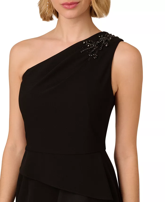 Women's Beaded One-Shoulder Crepe Gown - thumbnail 7