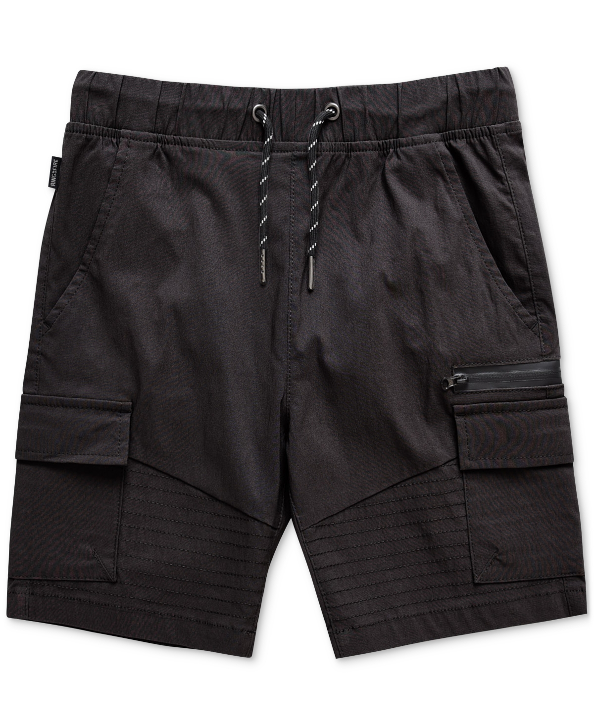 Shop Ring Of Fire Big Boys Harlow Stretch Tech Fabric Pull-on Cargo Shorts With Moto Detailing In Black