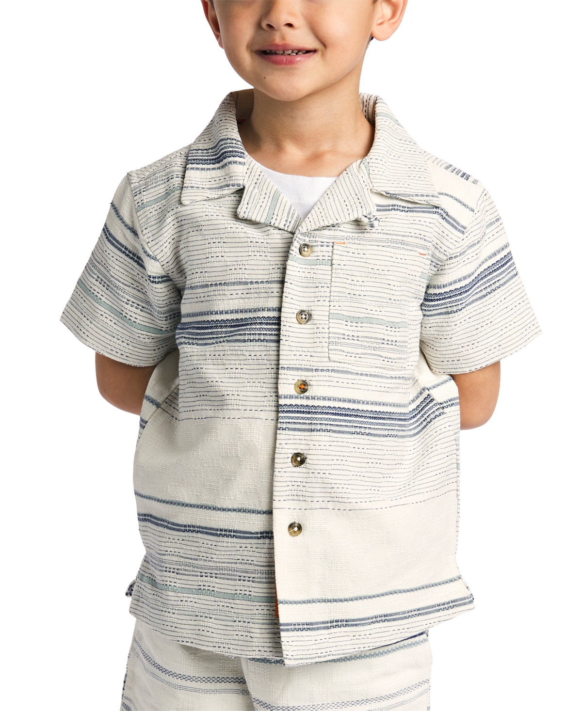 Shop Sovereign Code Big Boys Textured Striped Button-down Shirt In White Stripe