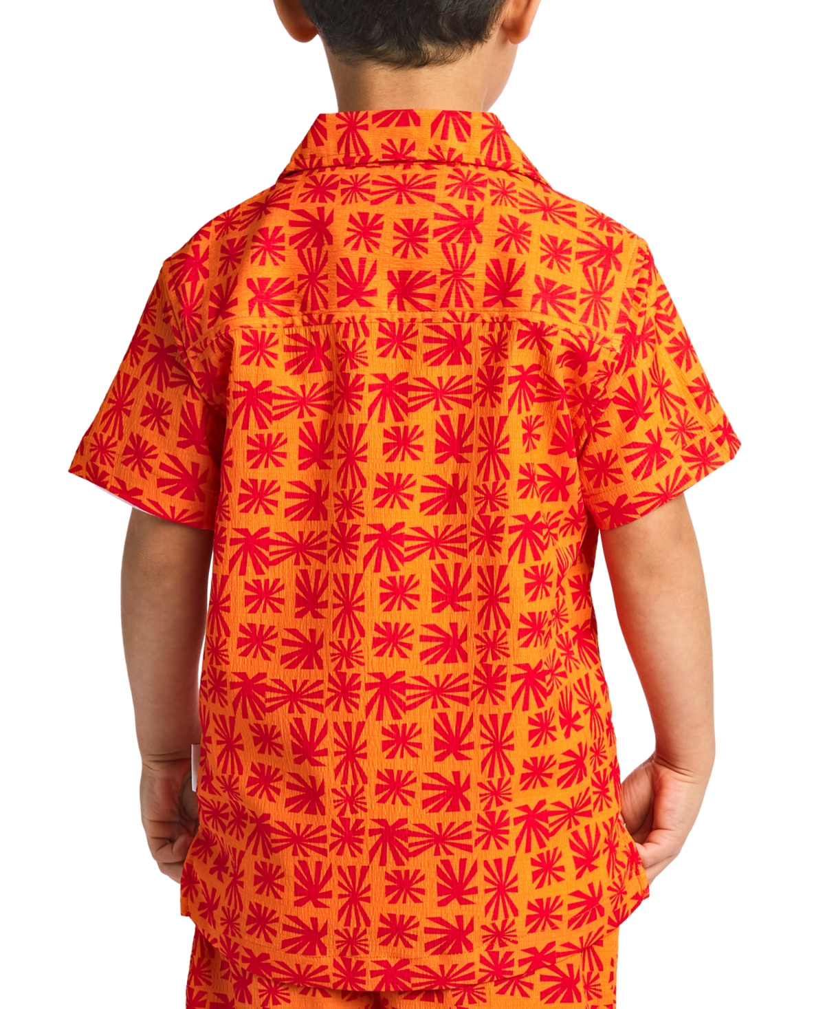 Shop Sovereign Code Big Boys Printed Seersucker Short-sleeve Button-down Shirt In Persimmon Orange,deco