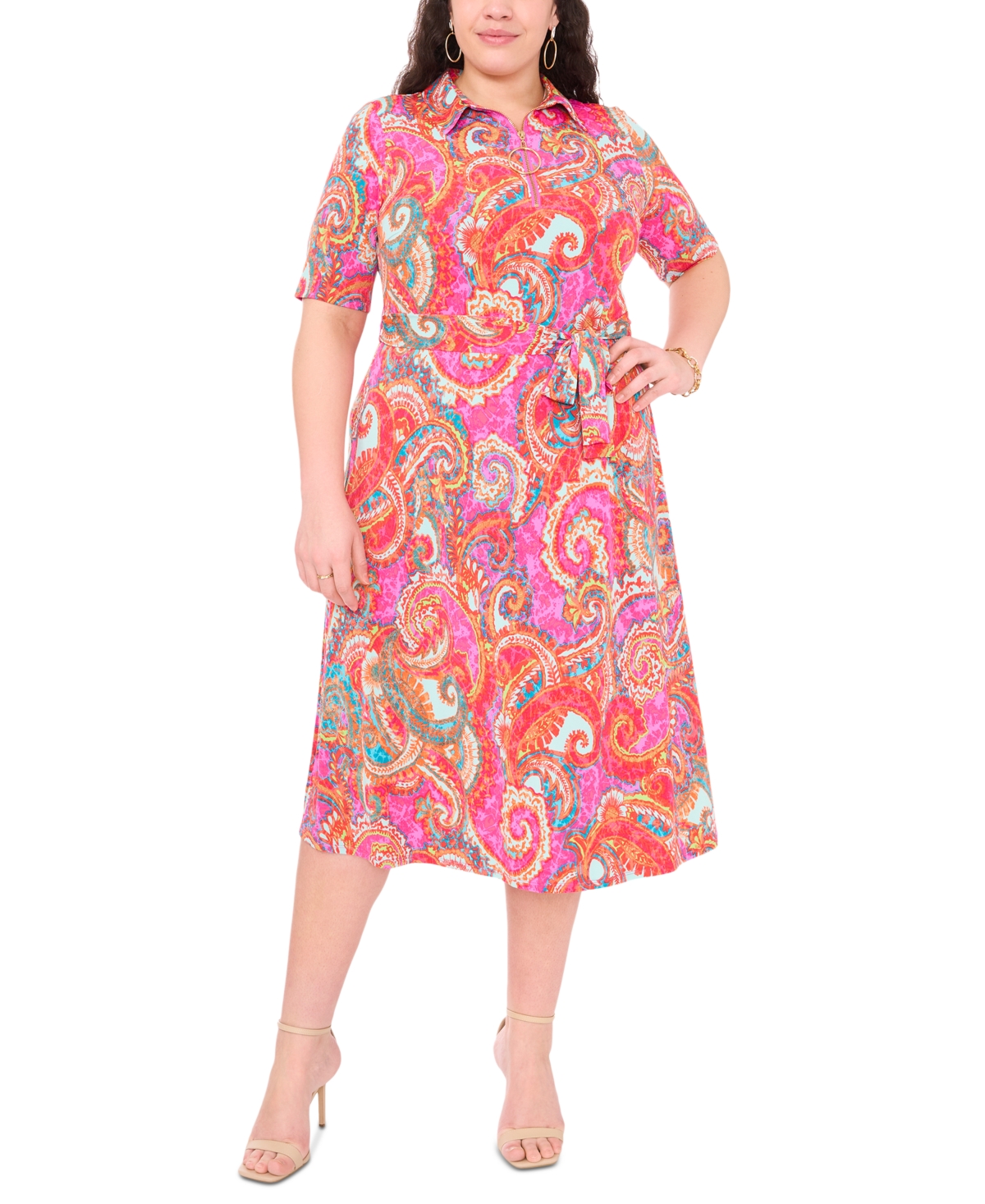 Plus Size Paisley-Print Midi Dress - Fuchsia Aqua