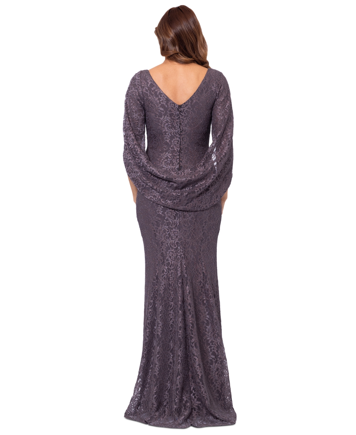 Shop Betsy & Adam Women's Glitter-lace Capelet Gown In Brown