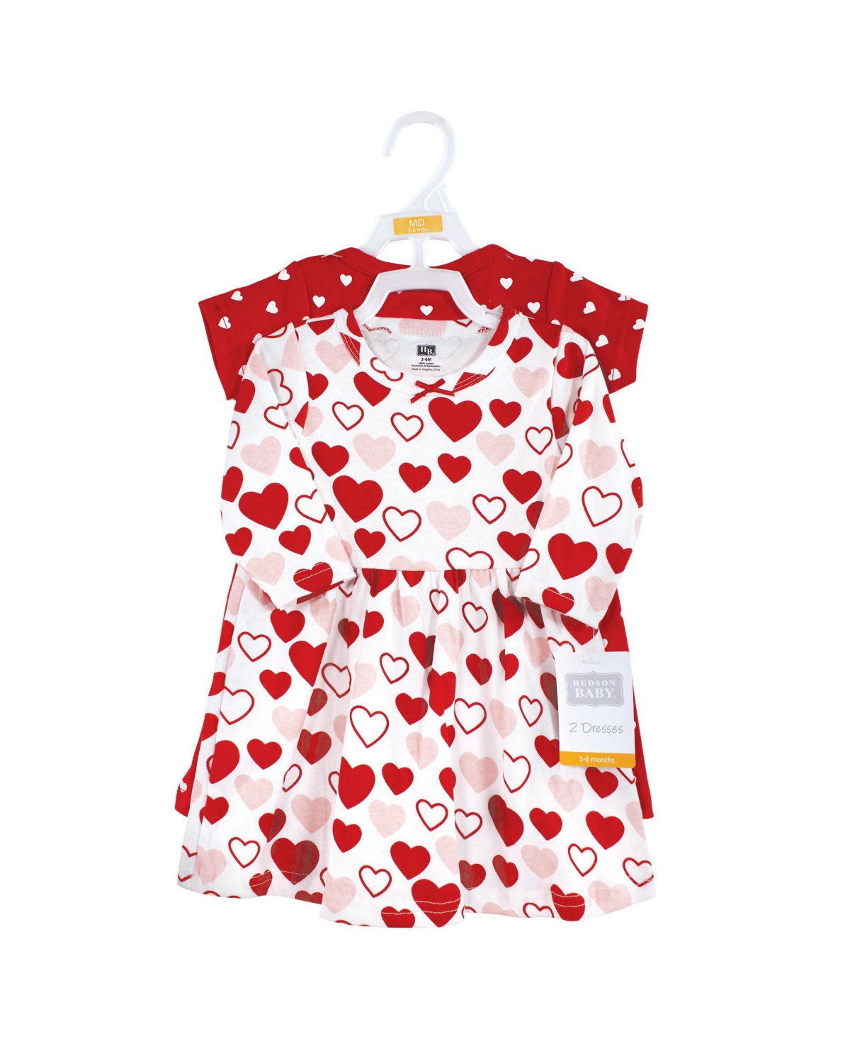 Hudson Baby Toddler Girls Cotton Dresses,Pink Hearts - Red