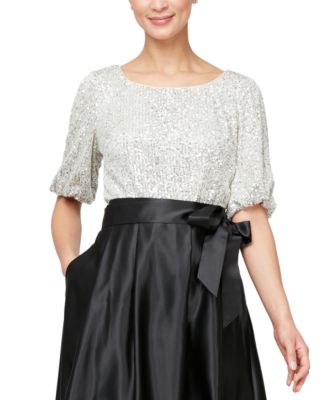 Alex Evenings - Women's Sequined Puff-Sleeve Blouse