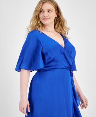 Plus Size Satin Ruffled A-Line Dress