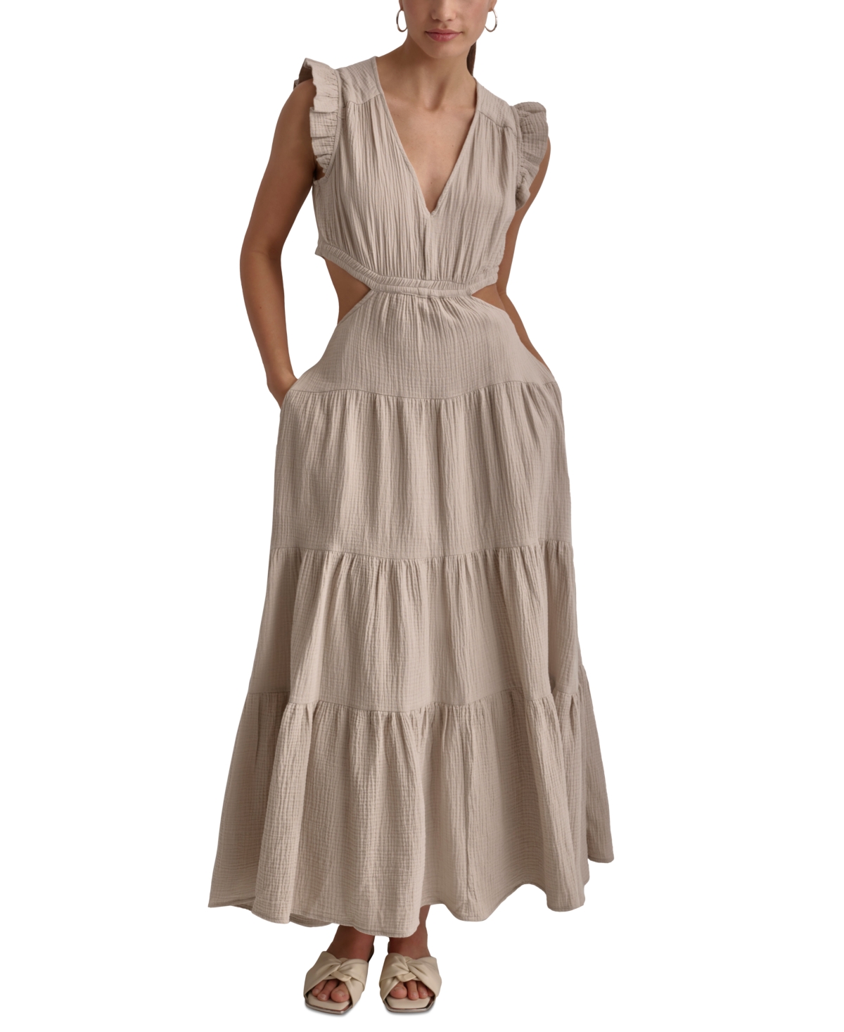 Women's Cotton Gauze Cutout Maxi Dress - Pebble