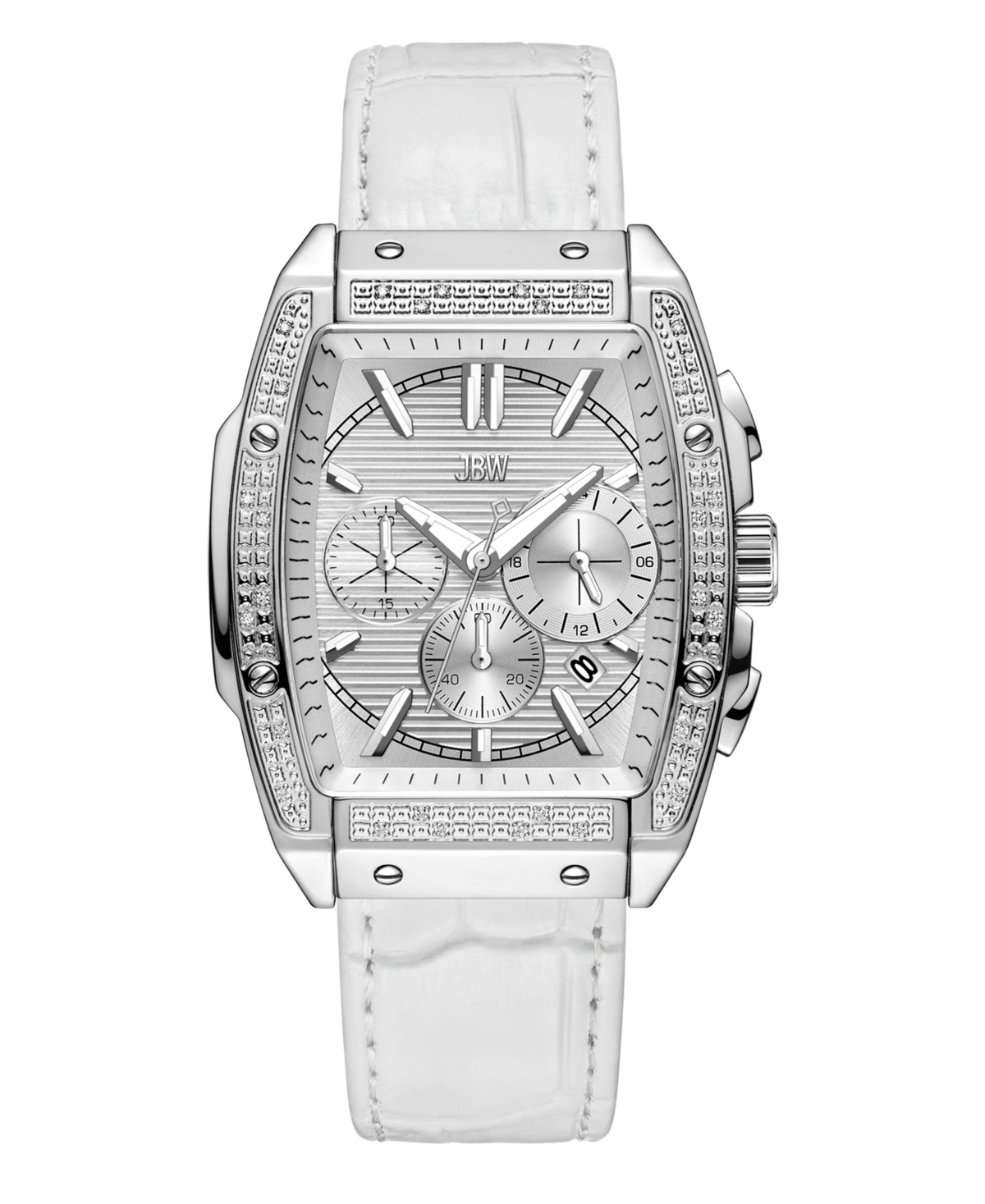 Men's Echelon Chronograph White Genuine Calf Leather Watch, 41mm - Silver