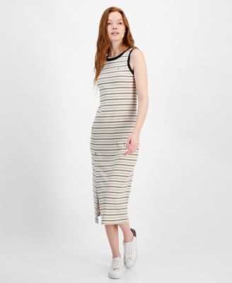 Tommy Hilfiger - Women's Striped Ribbed Slit Midi Dress