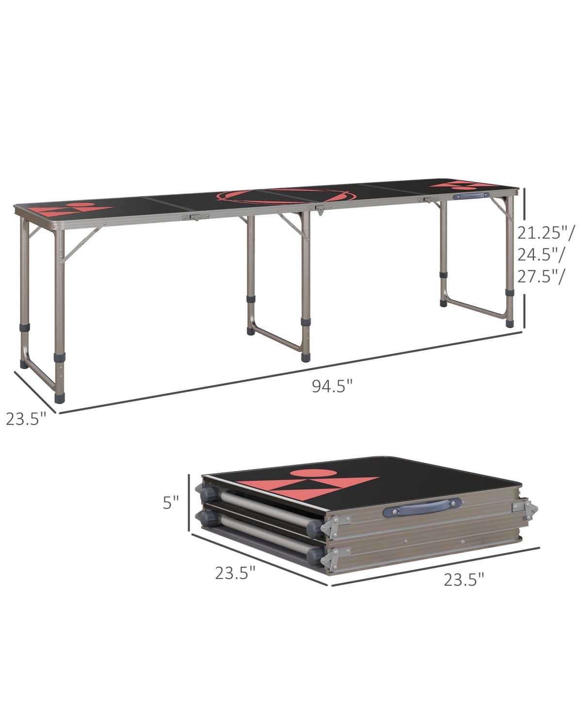 Outsunny Folding Camping Table with Adjustable Legs, Black and Red - Black and red