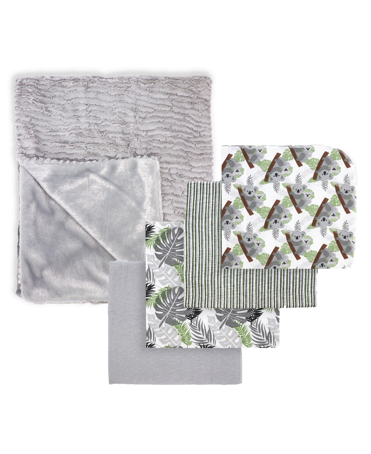 Baby Mode Tendertyme Baby Boys Or Baby Girls Tropical Islands Baby Blankets, 5 Piece Gift Set In Gray