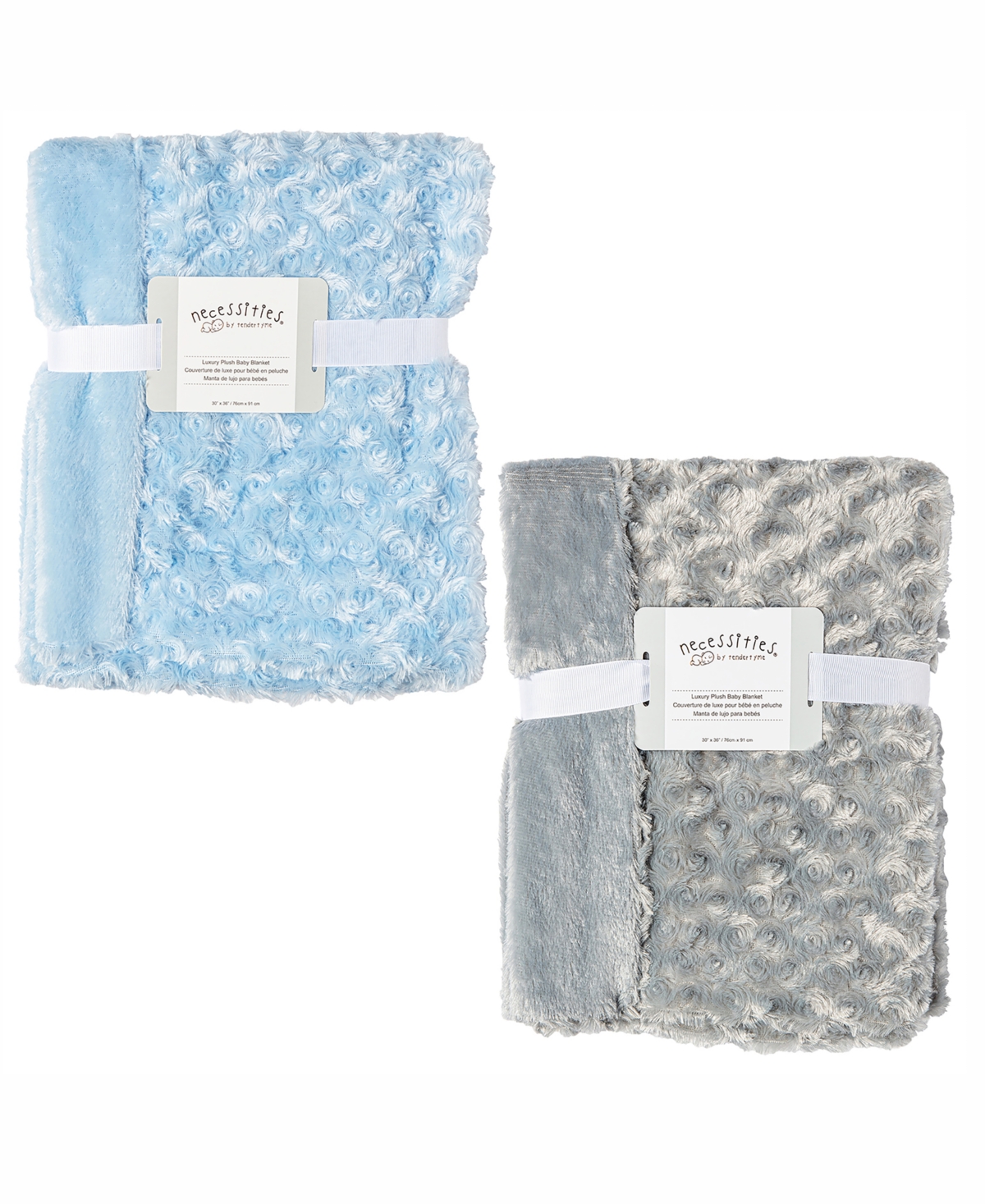 Shop Tendertyme Baby Boys Curly Plush Baby Blankets, Pack Of 2 In Blue And Gray